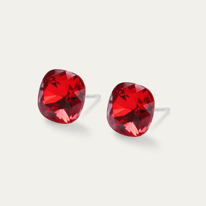 Sophia - Light Siam - 10mm Red Color Crystal Cushion - Hypoallergenic