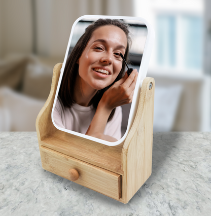 Dual-Sided Vanity Mirror with Bamboo Drawer Base